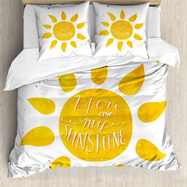 Abakuhaus Copripiumino Con Proverbio, Sun Romanze Parole Bianco, Antiacaro Adatto A Chi Soffre Di Allergie Con Federe, 200 Cm X 200 Cm - 80 X 80 Cm, Giallo-image