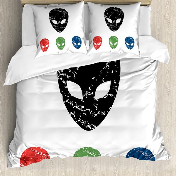 Abakuhaus Copripiumino Space, Grunge Alien Heads Art, Antiacaro, Adatto A Chi Soffre Di Allergie, Con Federe, 200 Cm X 200 Cm - 80 X 80 Cm, Rosso Verde-image