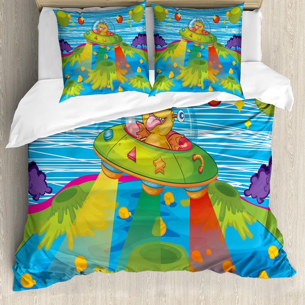 Abakuhaus Copripiumino Space, Astronavi, Antiacaro, Adatto A Chi Soffre Di Allergie, Con Federe, 155 Cm X 220 Cm - 80 X 80 Cm, Verde Blu-image