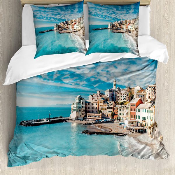 Abakuhaus Italia Copripiumino, Seascape Mare Costa, Antiacaro Adatto A Chi Soffre Di Allergie Con Federe, 155 Cm X 220 Cm - 80 X 80 Cm, Turchese-image