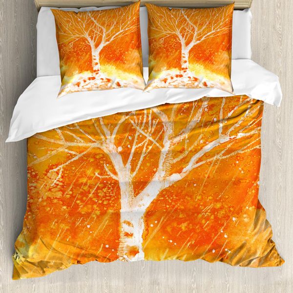 Abakuhaus Copripiumino Fall-Baum, Leafless Baum Herbst, Antiacaro, Adatto A Chi Soffre Di Allergie, Con Federe, 155 Cm X 220 Cm - 80 X 80 Cm, Arancione-image