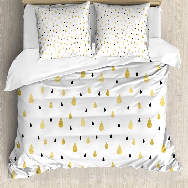 Abakuhaus Copripiumino Autunnale, Gocce Di Pioggia Mica, Antiacaro, Adatto A Chi Soffre Di Allergie, Con Federe, 155 Cm X 220 Cm - 80 X 80 Cm, Senape, Nero, Bianco-image