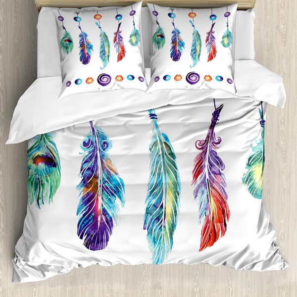 Abakuhaus Boho Copripiumino, Feder-Hippie, Antiacaro Adatto A Chi Soffre Di Allergie Con Federe, 200 Cm X 200 Cm - 80 X 80 Cm, Multicolore-image