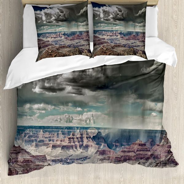Abakuhaus Copripiumino Naturale, Nuvole Sul Grand Canyon, Antiacaro, Adatto A Chi Soffre Di Allergie, Con Federe, 200 Cm X 200 Cm - 80 X 80 Cm, Bianco-Marrone-image