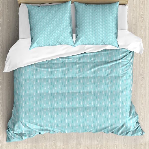 Abakuhaus Copripiumino Azzurro, Gocce Di Pioggia, Motivo Autunnale, Antiacaro, Adatto A Chi Soffre Di Allergie, Con Federe, 155 Cm X 220 Cm - 80 X 80 Cm, Blu E Bianco-image