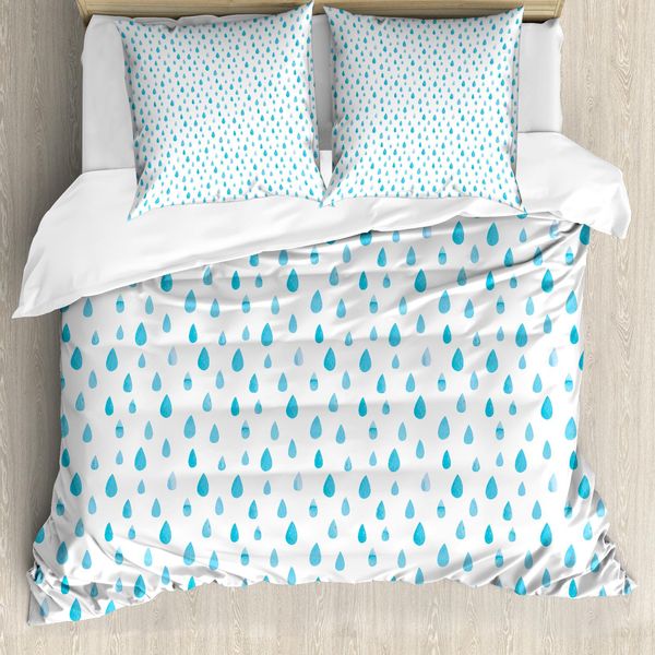 Abakuhaus Copripiumino Blu E Bianco, Acquerello Gocce Di Pioggia, Antiacaro, Adatto A Chi Soffre Di Allergie, Con Federe, 200 Cm X 200 Cm - 80 X 80 Cm, Blu Bianco-image