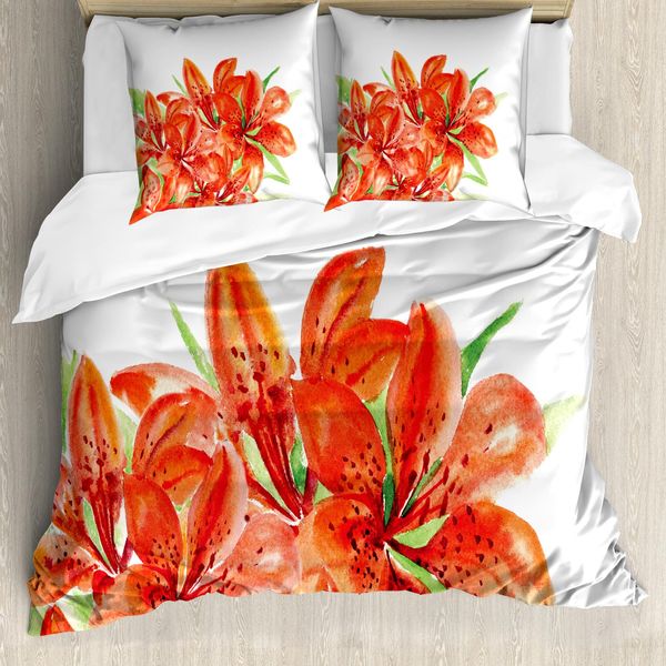 Abakuhaus Copripiumino Con Fiori Acquerellati, Primavera Pastorale, Antiacaro Adatto A Chi Soffre Di Allergie Con Federe, 155 Cm X 220 Cm - 80 X 80 Cm, Rosso Verde-image