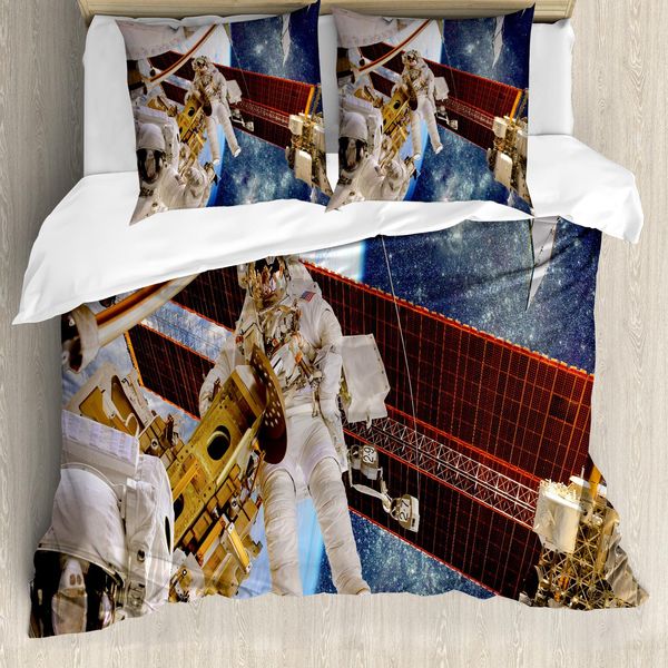 Abakuhaus Copripiumino Space, Stazione Spaziale Planet, Antiacaro, Adatto A Chi Soffre Di Allergie, Con Federe, 200 Cm X 200 Cm - 80 X 80 Cm, Multicolore-image