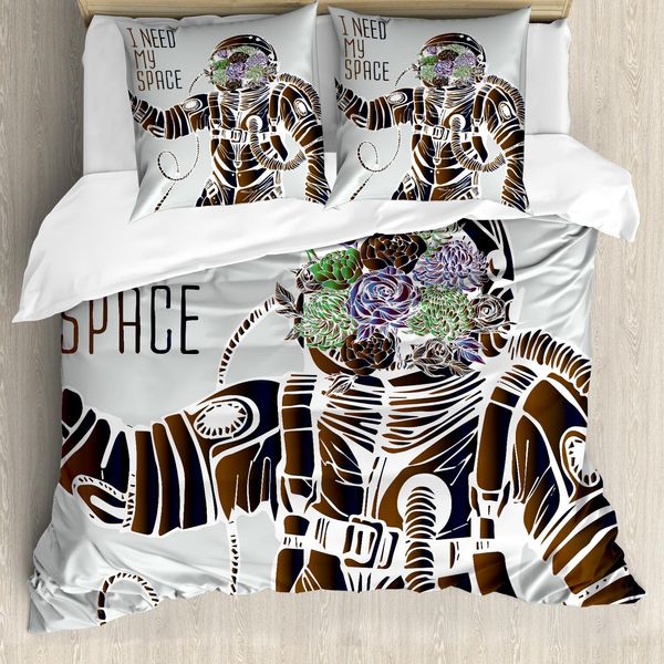 Abakuhaus Set Copripiumino Astronaut Per Letti Matrimoniali, Motivo Floreale Cosmonaut, Antiacaro, Adatto A Chi Soffre Di Allergie, Con Federe, Multicolore-image