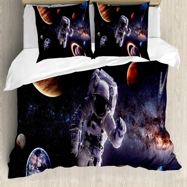 Abakuhaus Copripiumino Space, Planets Galaxies, Antiacaro, Adatto A Chi Soffre Di Allergie, Con Federe, 155 Cm X 220 Cm - 80 X 80 Cm, Multicolore-image