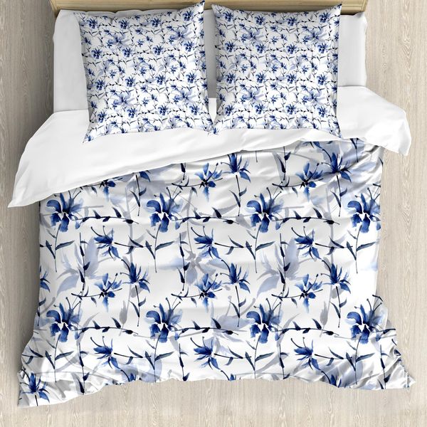 Abakuhaus Copripiumino Giapponese, Inchiostro, Antiacaro, Adatto A Chi Soffre Di Allergie, Con Federe, 155 Cm X 220 Cm - 80 X 80 Cm, Blu-image