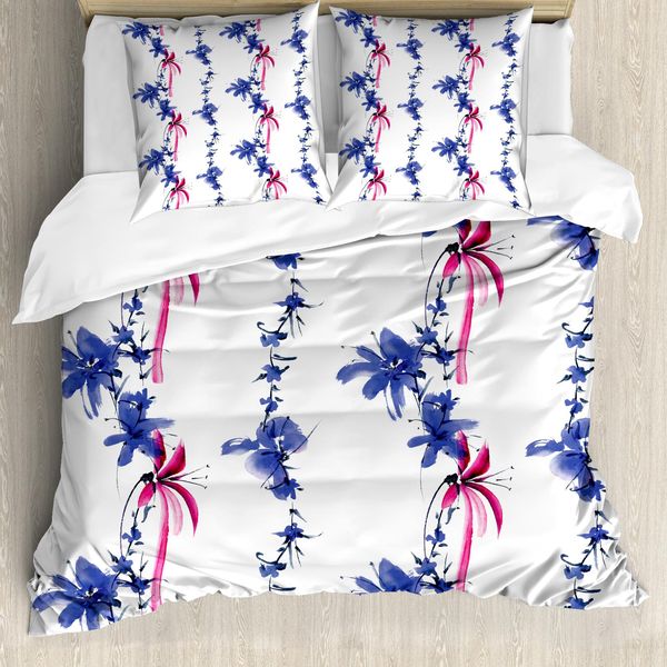 Abakuhaus Set Copripiumino Tradizionale Per Letti Matrimoniali, Stile Asiatico Tradizionale, Antiacaro, Adatto A Chi Soffre Di Allergie, Con Federe, Viola-image