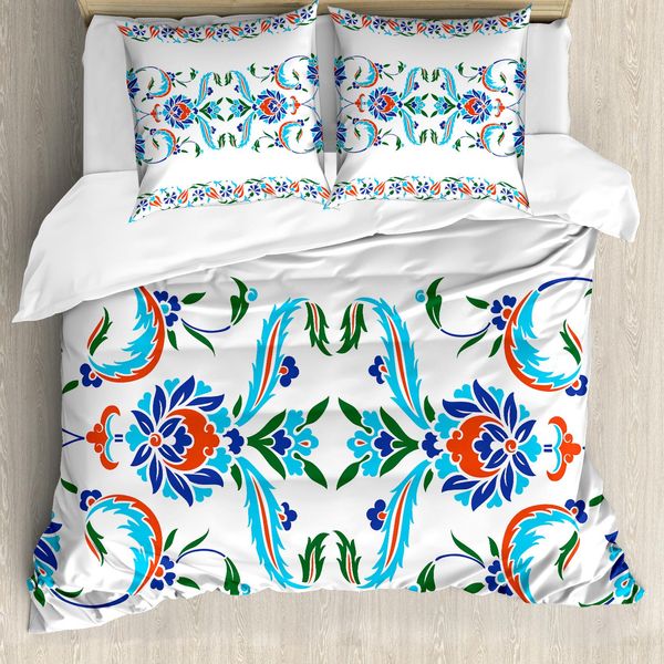 Abakuhaus Copripiumino Etnico, Tulipani Ottomani, Antiacaro, Adatto A Chi Soffre Di Allergie, Con Federe, 155 Cm X 220 Cm - 80 X 80 Cm, Blu Rosso-image