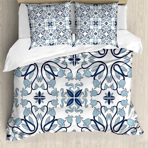 Abakuhaus Set Copripiumino Tradizionale Per Letti Matrimoniali, Boccioli Persiani, Antiacaro, Adatto A Chi Soffre Di Allergie, Con Federe, Azzurro-image