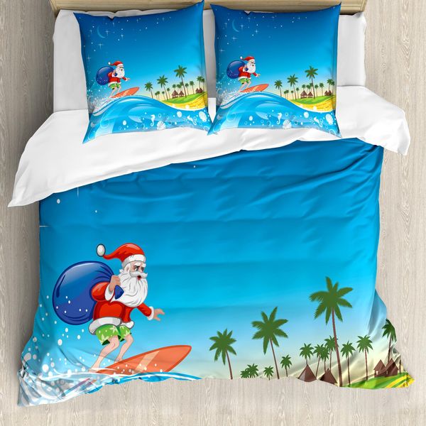 Abakuhaus Copripiumino Natalizio, Sankt Surfare Sulla Spiaggia, Antiacaro, Adatto A Chi Soffre Di Allergie, Con Federe, 200 Cm X 200 Cm - 80 X 80 Cm, Multicolore-image