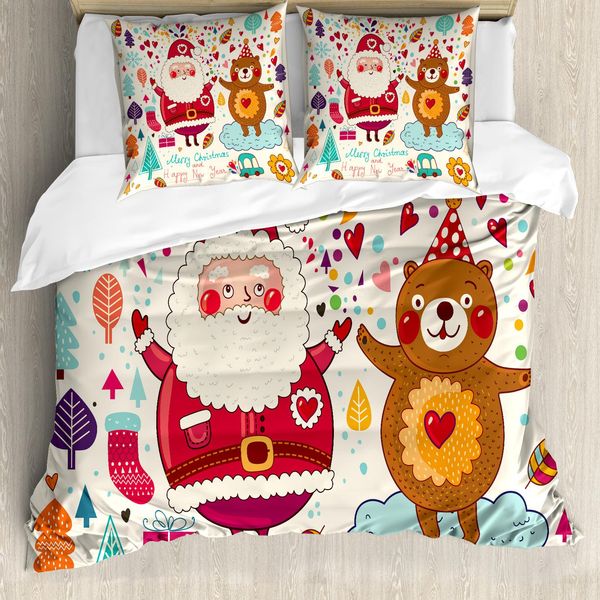 Abakuhaus Copripiumino Natalizio, Sankt E Orsacchiotto, Antiacaro, Adatto A Chi Soffre Di Allergie, Con Federe, 200 Cm X 200 Cm - 80 X 80 Cm, Multicolore-image