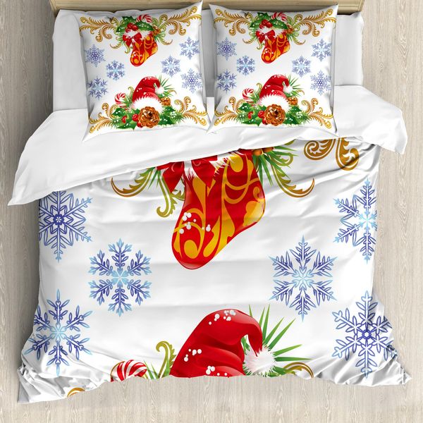 Abakuhaus Copripiumino Natalizio, Cappello Di Babbo Natale, Antiacaro, Adatto A Chi Soffre Di Allergie, Con Federe, 155 Cm X 220 Cm - 80 X 80 Cm, Multicolore-image