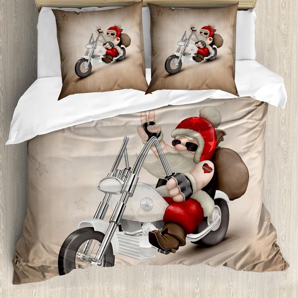Abakuhaus Copripiumino Natalizio, KüHle Sankt Auf Fahrrad, Antiacaro, Adatto A Chi Soffre Di Allergie, Con Federe, 155 Cm X 220 Cm - 80 X 80 Cm, Rosso E Crema-image