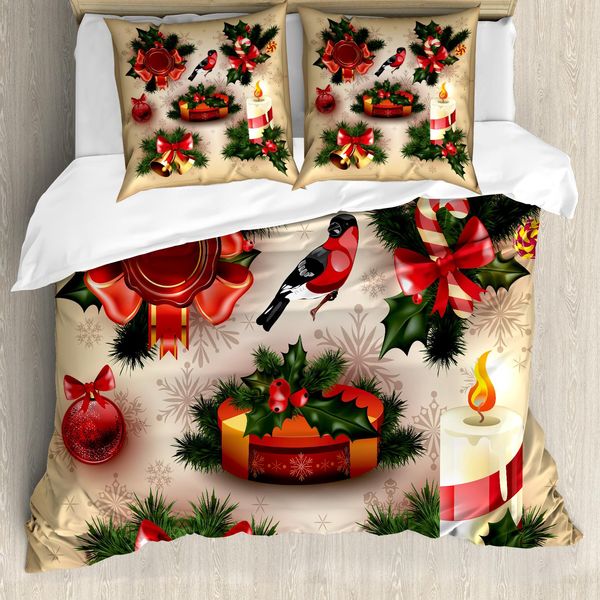 Abakuhaus Copripiumino Natalizio, Decorazioni Vintage, Antiacaro, Adatto A Chi Soffre Di Allergie, Con Federe, 155 Cm X 220 Cm - 80 X 80 Cm, Multicolore-image