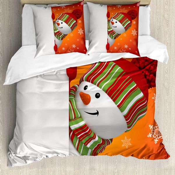 Abakuhaus Copripiumino Natalizio, Divertente Pupazzo Di Neve Natalizio, Antiacaro, Adatto A Chi Soffre Di Allergie, Con Federe, 200 Cm X 200 Cm - 80 X 80 Cm, Bianco Arancione-image
