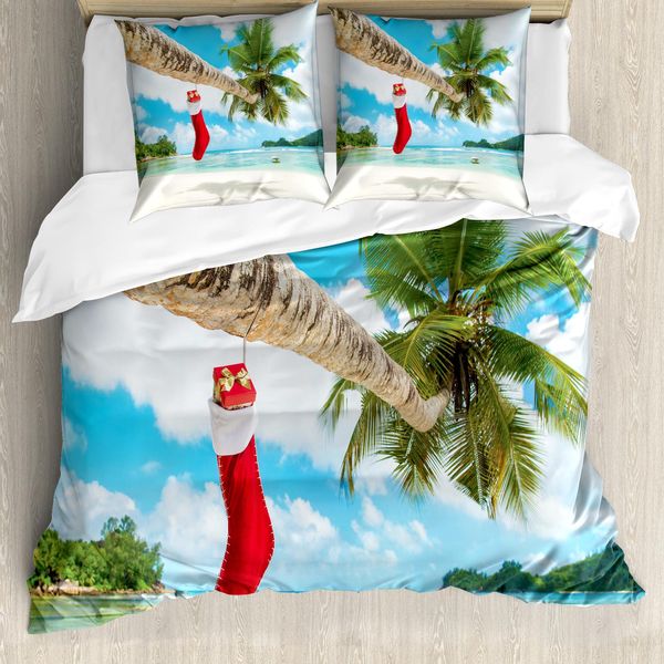 Abakuhaus Copripiumino Natalizio, Calze Natalizie Da Spiaggia, Antiacaro, Adatto A Chi Soffre Di Allergie, Con Federe, 200 Cm X 200 Cm - 80 X 80 Cm, Multicolore-image