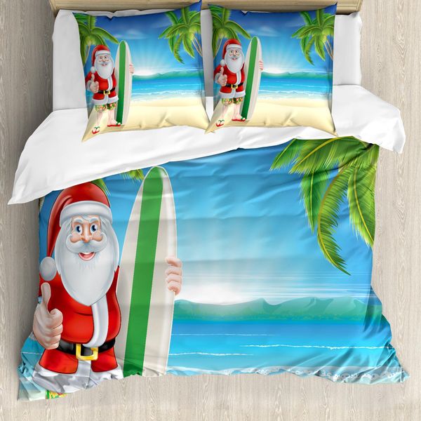 Abakuhaus Copripiumino Natalizio, Sankt Con Tavola Da Surf, Antiacaro, Adatto A Chi Soffre Di Allergie, Con Federe, 200 Cm X 200 Cm - 80 X 80 Cm, Blu Verde-image