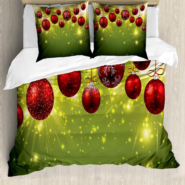 Abakuhaus Copripiumino Natalizio, Design Festivo, Antiacaro, Adatto A Chi Soffre Di Allergie, Con Federe, 200 Cm X 200 Cm - 80 X 80 Cm, Verde Rosso-image