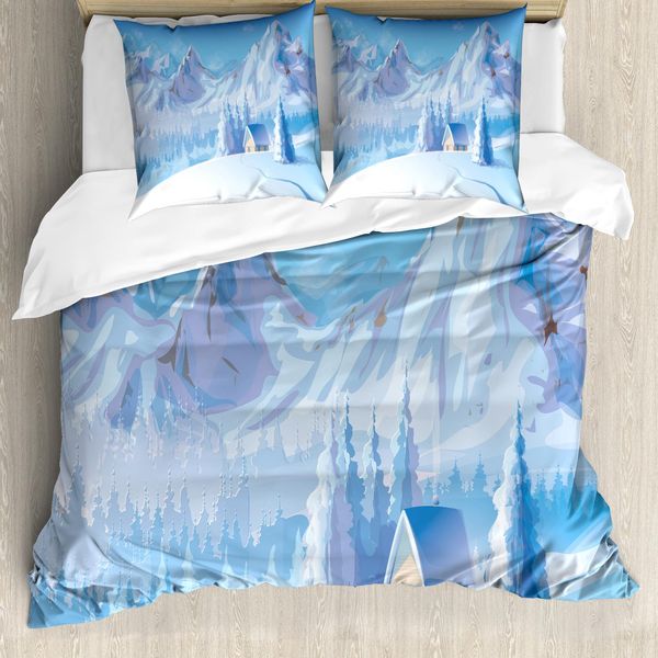 Abakuhaus Set Copripiumino Bianco Per Letti Matrimoniali, Small Mountain, Antiacaro, Adatto A Chi Soffre Di Allergie, Con Federe, Blu-image