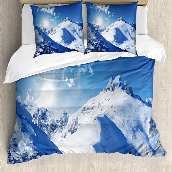 Abakuhaus Copripiumino Invernale, Alba In Montagna, Antiacaro, Adatto A Chi Soffre Di Allergie, Con Federe, 200 Cm X 200 Cm - 80 X 80 Cm, Bianco Blu-image