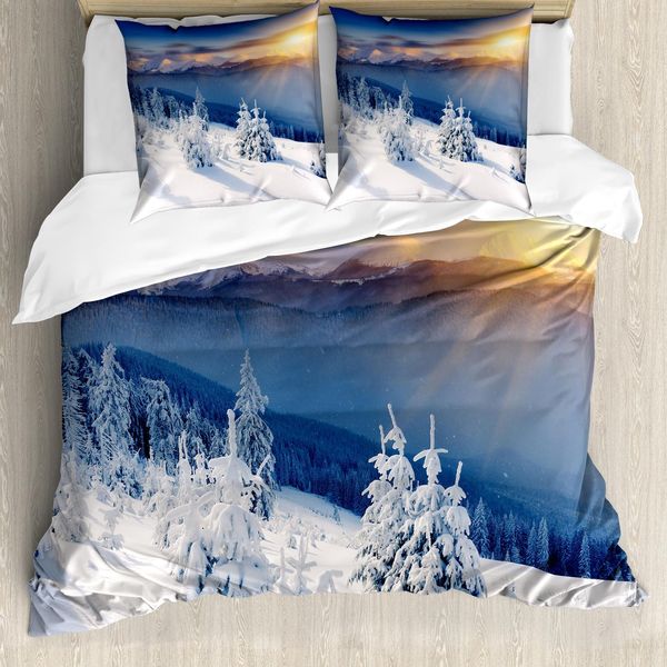 Abakuhaus Copripiumino Invernale, Tops Dramatischer Himmel Alpine, Antiacaro, Adatto A Chi Soffre Di Allergie, Con Federe, 155 Cm X 220 Cm - 80 X 80 Cm, Bianco, Blu, Albicocca-image
