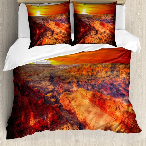 Abakuhaus Copripiumino Americano, Grand Canyon Horizon, Antiacaro, Adatto A Chi Soffre Di Allergie, Con Federe, 155 Cm X 220 Cm - 80 X 80 Cm, Arancione-image