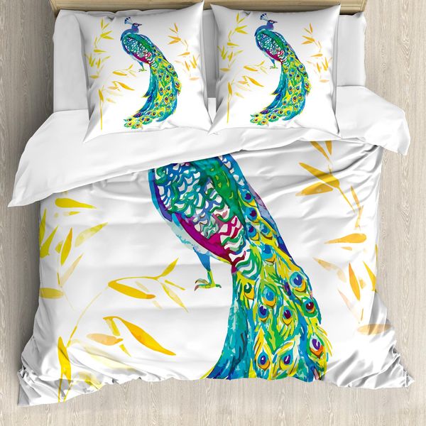 Abakuhaus Copripiumino Peacock, Acquerelli Floreali, Antiacaro, Adatto A Chi Soffre Di Allergie, Con Federe, 155 Cm X 220 Cm - 80 X 80 Cm, Multicolore-image