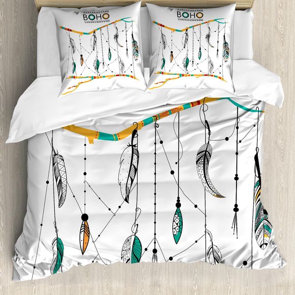 Abakuhaus Copripiumino Tribale, Piume Retrò, Antiacaro, Adatto A Chi Soffre Di Allergie, Con Federe, 155 Cm X 220 Cm - 80 X 80 Cm, Multicolore-image