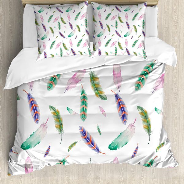 Abakuhaus Set Copripiumino Moderno Per Letti Matrimoniali, Piume Color Pastello, Antiacaro, Adatto A Chi Soffre Di Allergie, Con Federe, Multicolore-image