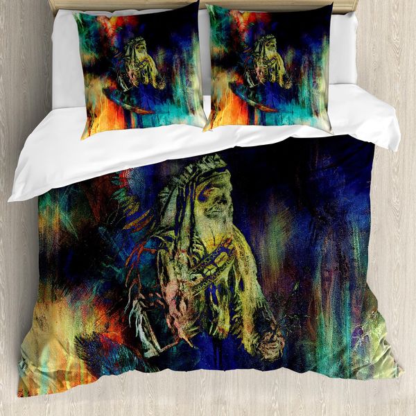 Abakuhaus Copripiumino Stammes, Grunge Tribal, Antiacaro, Adatto A Chi Soffre Di Allergie, Con Federe, 155 Cm X 220 Cm - 80 X 80 Cm, Multicolore-image