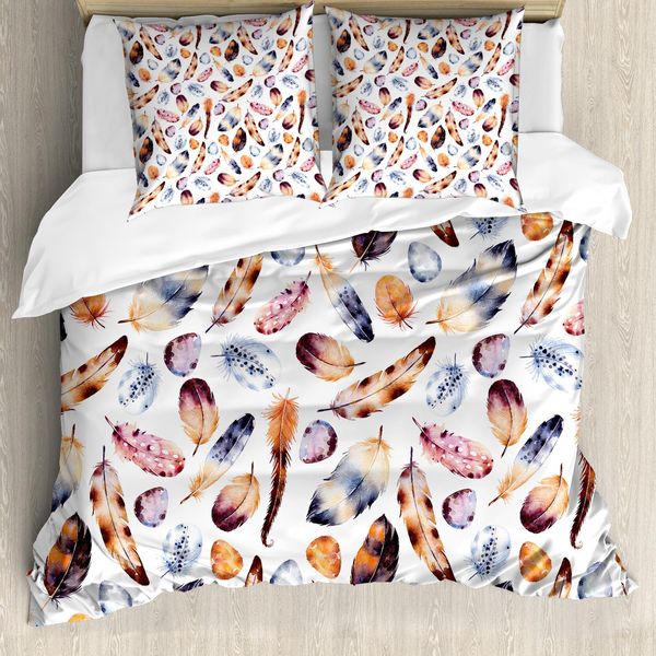 Abakuhaus Set Copripiumino Vintage Per Letti Matrimoniali, Piume Di Pavone Kitsch, Antiacaro, Adatto A Chi Soffre Di Allergie, Con Federe, Arancione Blu-image