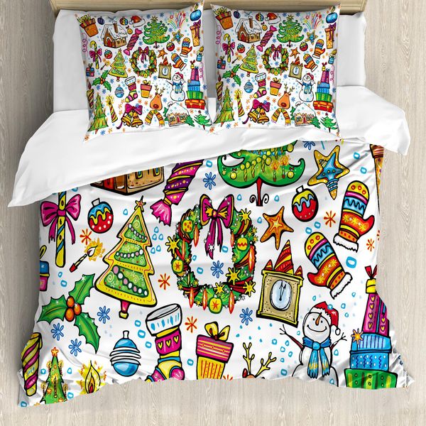 Abakuhaus Copripiumino Natalizio, Dolci Di Capodanno, Antiacaro, Adatto A Chi Soffre Di Allergie, Con Federe, 200 Cm X 200 Cm - 80 X 80 Cm, Multicolore-image
