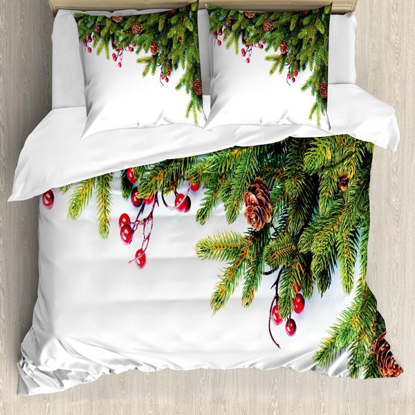 Abakuhaus Copripiumino Natalizio, Rami Di Albero, Antiacaro, Adatto A Chi Soffre Di Allergie, Con Federe, 200 Cm X 200 Cm - 80 X 80 Cm, Verde Marrone-image