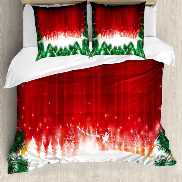 Abakuhaus Copripiumino Natalizio, Tema Natalizio, Antiacaro, Adatto A Chi Soffre Di Allergie, Con Federe, 155 Cm X 220 Cm - 80 X 80 Cm, Rosso, Verde, Bianco-image
