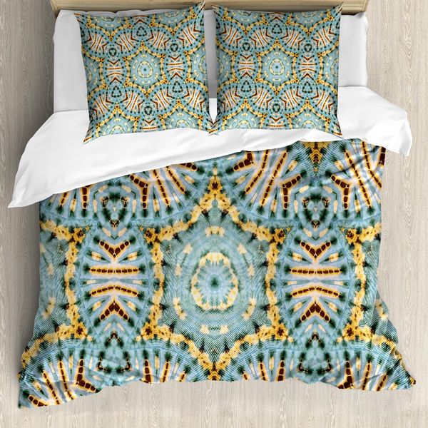 Abakuhaus Copripiumino Boho, Tribal Bohemian, Antiacaro, Adatto A Chi Soffre Di Allergie, Con Federe, 200 Cm X 200 Cm - 80 X 80 Cm, Blu Giallo-image