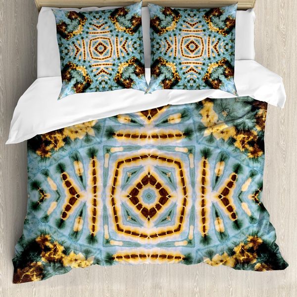 Abakuhaus Set Copripiumino In Tessuto Per Letti Matrimoniali, Antimacchia, Antiacaro, Adatto A Chi Soffre Di Allergie, Con Federe, Giallo Blu-image