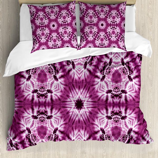 Abakuhaus Set Copripiumino Viola Per Letti Matrimoniali, Stile Orientale Viola Artistico, Antiacaro, Adatto A Chi Soffre Di Allergie, Con Federe, Viola Bianco-image