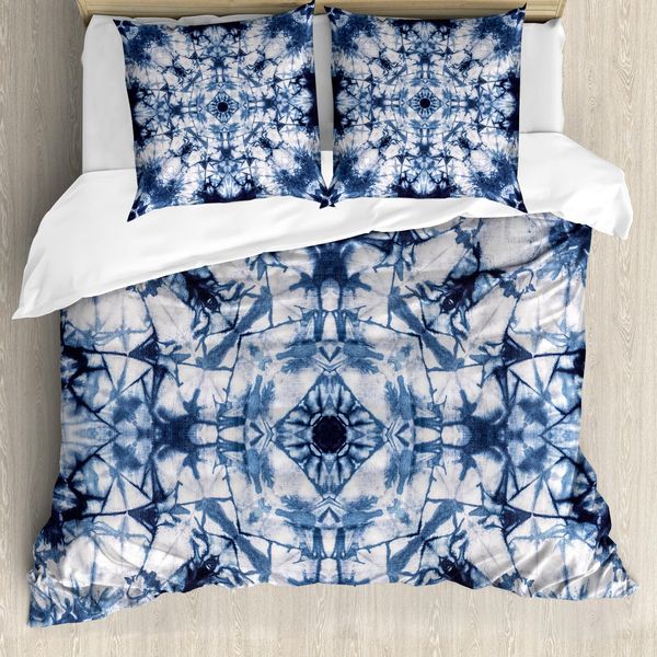 Abakuhaus Copripiumino Psichedelico, Arte Vintage, Antiacaro, Adatto A Chi Soffre Di Allergie, Con Federe, 155 Cm X 220 Cm - 80 X 80 Cm, Indaco E Grigio-image