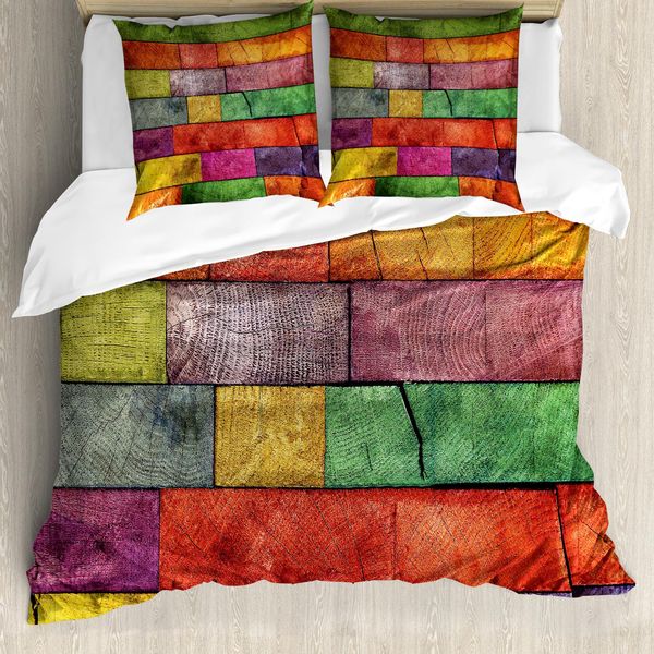 Abakuhaus Copripiumino Rustico, Rainbow Timber Art, Antiacaro, Adatto A Chi Soffre Di Allergie, Con Federe, 200 Cm X 200 Cm - 80 X 80 Cm, Multicolore-image