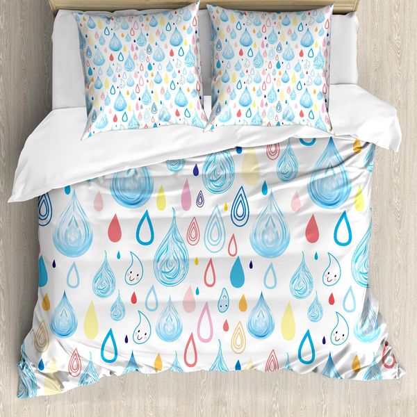 Abakuhaus Copripiumino Regen, Divertenti Gocce Di Pioggia Autunnali, Antiacaro, Adatto A Chi Soffre Di Allergie, Con Federe, 155 Cm X 220 Cm - 80 X 80 Cm, Multicolore-image