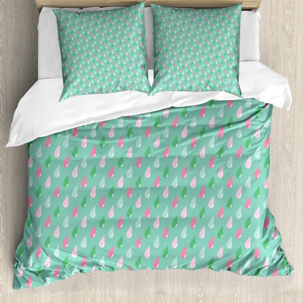 Abakuhaus Copripiumino Divertente, Gocce Di Pioggia, Stile Retrò, Antiacaro, Adatto A Chi Soffre Di Allergie, Con Federe, 155 Cm X 220 Cm - 80 X 80 Cm, Verde, Rosa,-image