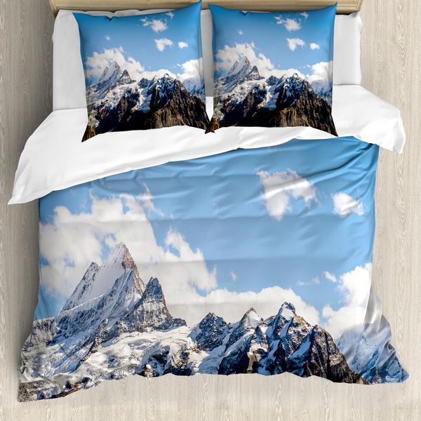Abakuhaus Berg Copripiumino, Berg Bellezza Naturale, Antiacaro Adatto A Chi Soffre Di Allergie Con Federe, 200 Cm X 200 Cm - 80 X 80 Cm, Bianco Blu Marrone-image