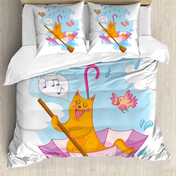 Abakuhaus Copripiumino Per Gattini, Animali Cartoon, Uccellini, Antiacaro, Adatto A Chi Soffre Di Allergie, Con Federe, 155 Cm X 220 Cm - 80 X 80 Cm, Multicolore-image