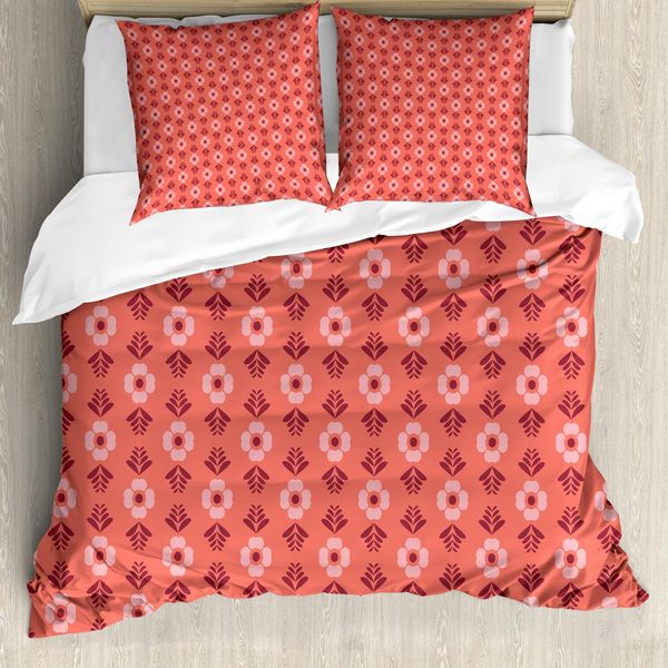 Abakuhaus Copripiumino Corallo, Fiori Romantici, Antiacaro, Adatto A Chi Soffre Di Allergie, Con Federe, 155 Cm X 220 Cm - 80 X 80 Cm, Corallo-image
