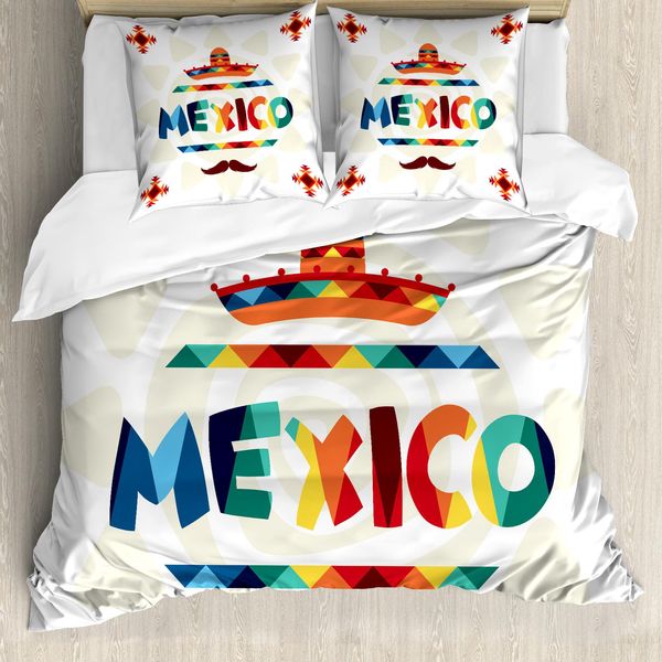 Abakuhaus Copripiumino Messicano, Sombrero Aztec, Antiacaro, Adatto A Chi Soffre Di Allergie, Con Federe, 200 Cm X 200 Cm - 80 X 80 Cm, Multicolore-image
